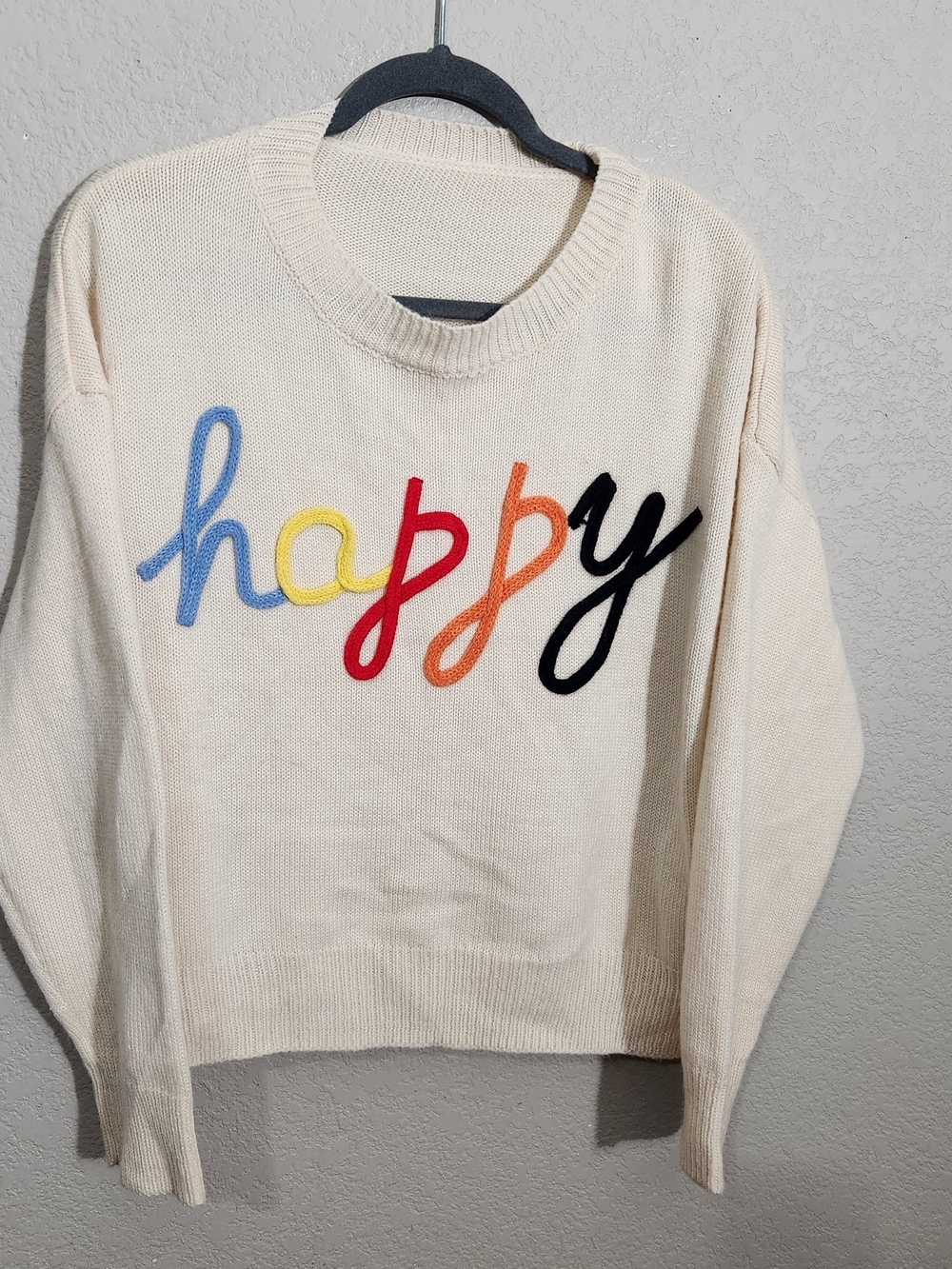 SHEIN Crewneck Sweater Multicolor Happy Script Cream 0 XL